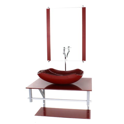 GABINETE DE VIDRO PARA BANHEIRO 60CM AC CUBA ABAULADA VERMELHO CEREJA FULL COM TORNEIRA CROMADA