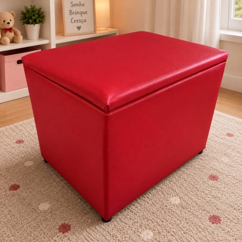 Puff Baú Banqueta Retangular Organizar e Decorar 55cm Vermelho