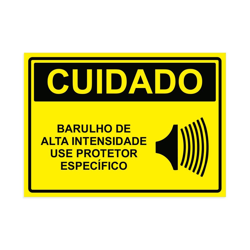 Placa de Sinalização Cuidado Barulho de Alta Intensidade | MadeiraMadeira