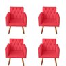 Kit 4 Poltrona Para sala de Estar Bianca Capitonê Corino Vermelho - Móveis Mafer - 1