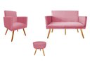 Ver imagem 1 de Kit Namoradeira + 1 Poltrona Decorativa Nina + Puff Redondo Suede Rosa Pés Madeira Mz Decor