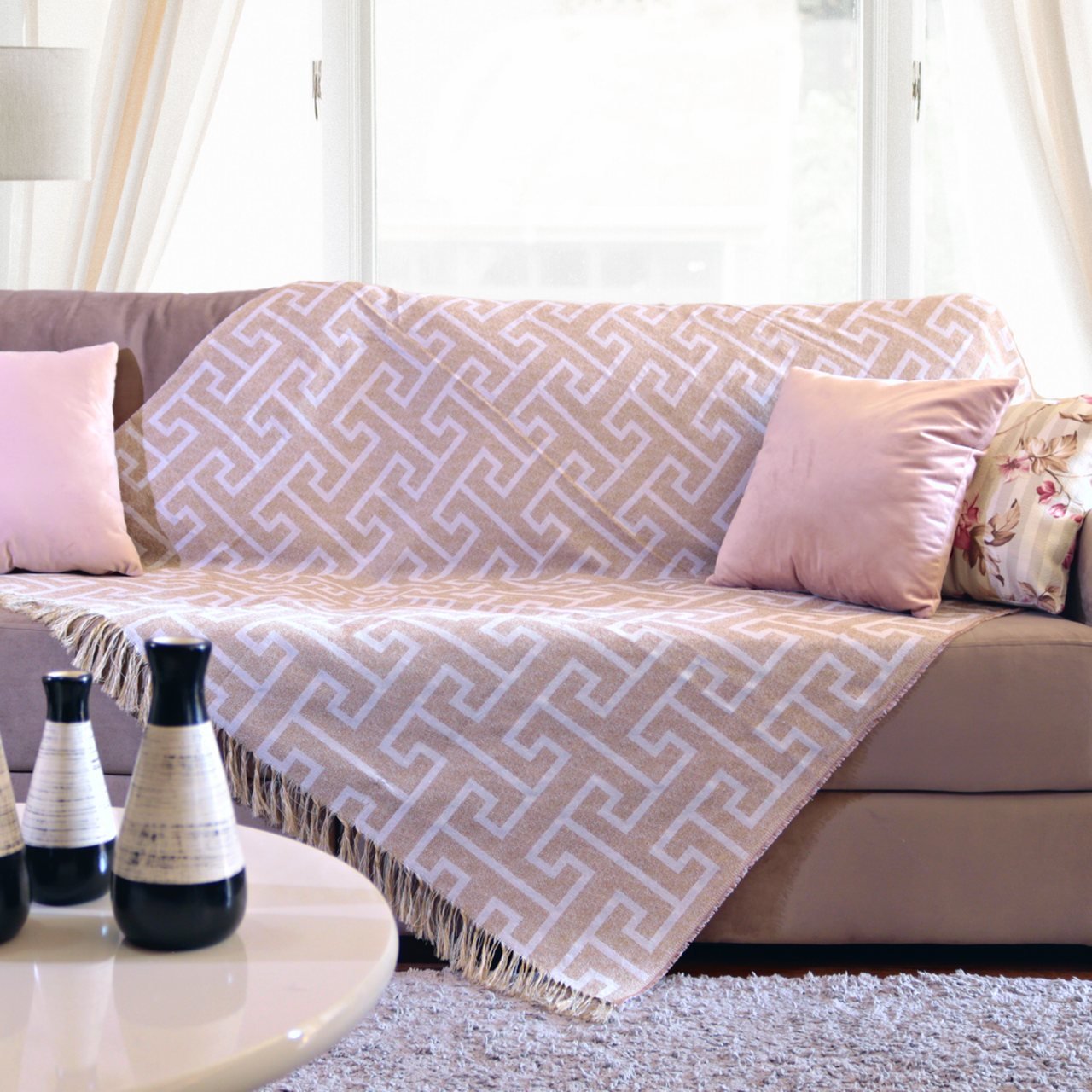 Manta Xale Para Sofa Decorativa Protetora Tipo Capa Cor:Bege Inca - 1