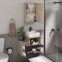 Ver imagem 2 de Conjunto Gabinete Banheiro Nivus 60cm (armário + Cuba + Espelheira) Madeirado / Preto