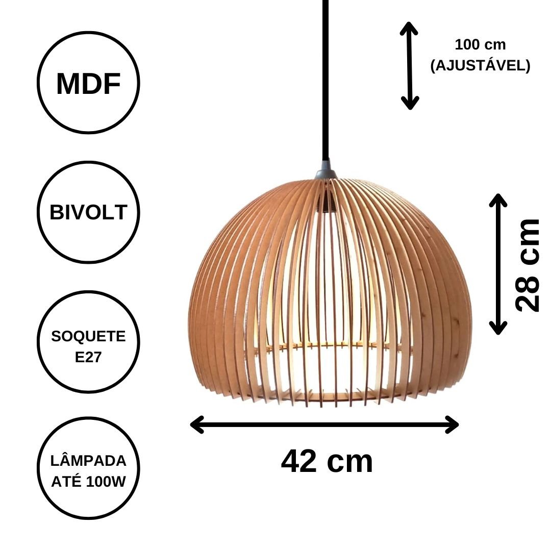 Luminária Teto tipo Pendente CASABLANCA MDF - Completa - 7