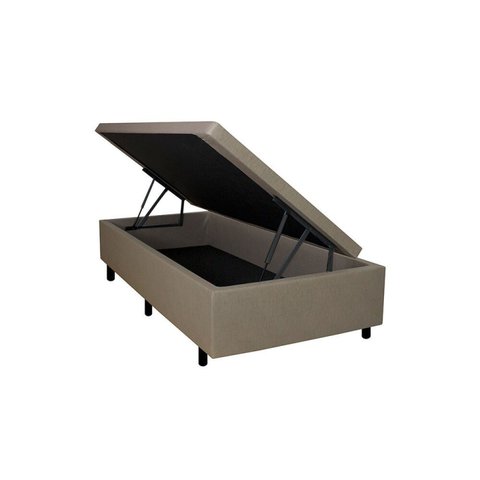 Cama Box Baú Solteiro 88x188x42cm Bege com Pistão a Gás