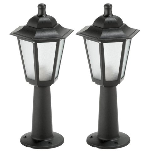 Kit 2 Balizadores para Jardim Preto Lente Fosca Termoplástico Grega Dital Iluminação Externa