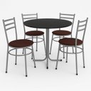 Ver imagem 1 de Mesa de Jantar Redonda 80cm Preta com 4 Cadeiras Estofada Cinza