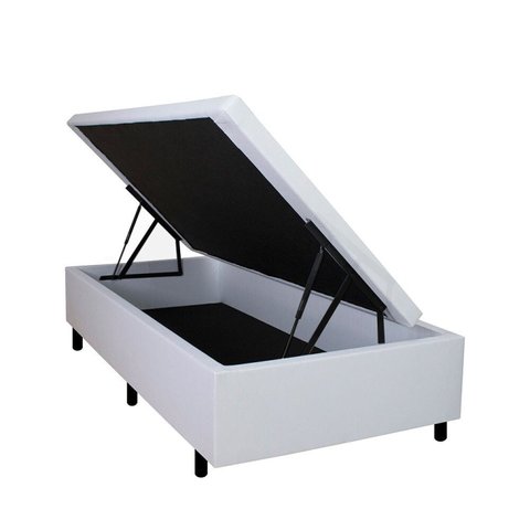 Cama Box Baú Solteiro 88x188x42cm Branco com Pistão a Gás