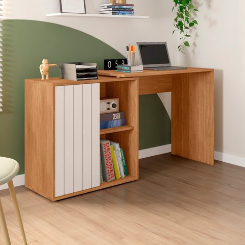 Escrivaninha Mesa Escritório com Start 1 Porta 140cm Freijó E Off White