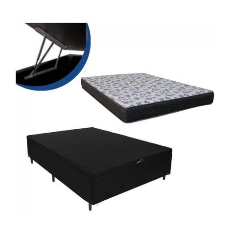 Cama Box Baú Casal Dreams Suede Preto + Colchão Casal Dreams Espuma D33 Com EPS 20x138x188
