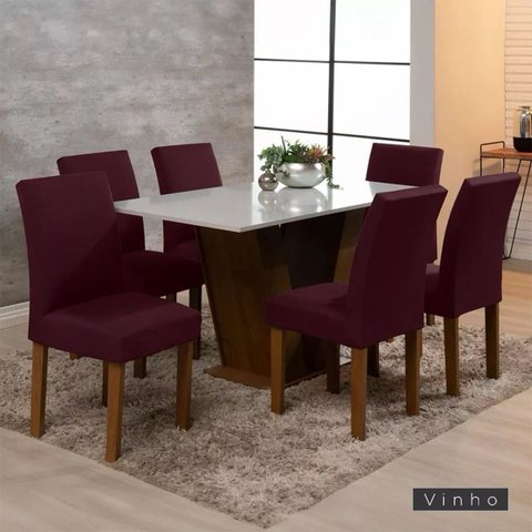 Kit 06 Capas de Cadeira Jantar Cozinha Lisa com Elástico:Vinho