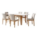 Ver imagem 2 de Conjunto Sala de Jantar 6 Lugares Retangular Tampo Vidro Base Madeira Maciça Mesa e Cadeiras Bella Marrom Cinamomo/Off White/Palha Veludo