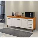 Ver imagem 1 de Balcão Atenas 4 Portas 3 Gavetas Kaiki Móveis - Nature/off