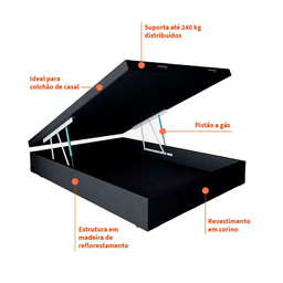 Cama Box Bau Colchão Colchobel 28cm Molas em Sacadas:preto - 3