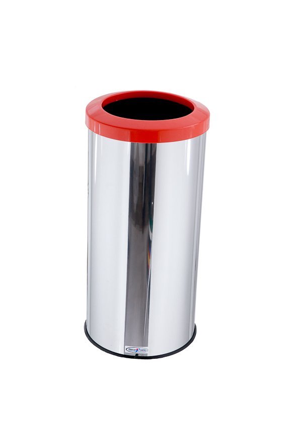 Lixeira Inox Aro Plástico 25 Litros Cesto De Lixo Reciclável - Laranja