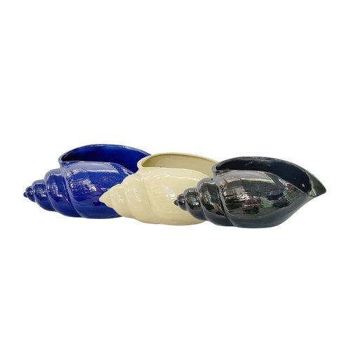 Vaso Cerâmica Caramujo 31x18x15 Cm – Originalidade e Sofisticação na Sua Decoração:azul Marinho