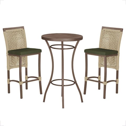 Mesa Bistro e 2 Banquetas Roma Marrom Corda Náutica 13 Trama Original