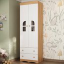 Ver imagem 1 de Guarda-roupa Infantil 62cm 2 Portas com Vidro e 2 Gavetas Liz Multimóveis Mp4512 Madeirado/branco