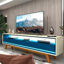 Ver imagem 3 de Rack para Tv até 85 Polegadas Requinte 3 Gavetas 100% Mdf com Pés e Led Off White/azul Royal - Geliu