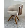 Poltrona Julia Giratoria com Couro Pes Madeira - Luxo Decor Bege/couro - 4
