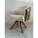 Ver imagem 4 de Poltrona Julia Giratoria com Couro Pes Madeira - Luxo Decor Bege/couro