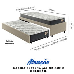 Bicama Box Solteiro 88x188 com Dois Colchões Adapto Molas Ensacadas Ecoflex Courino Linho Bege - 2