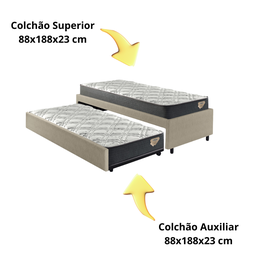 Bicama Box Solteiro 88x188 com Dois Colchões Adapto Molas Ensacadas Ecoflex Courino Linho Bege - 7