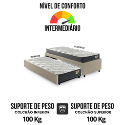 Bicama Box Solteiro 88x188 com Dois Colchões Adapto Molas Ensacadas Ecoflex Courino Linho Bege - 6