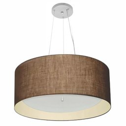 Lustre Pendente Cilíndrico Vivare Md-4145 Cúpula Forrada em Tecido 50x25cm - Bivolt - Café / Bege -  - 1
