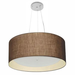 Lustre Pendente Cilíndrico Vivare Md-4145 Cúpula Forrada em Tecido 50x25cm - Bivolt - Café / Bege - 