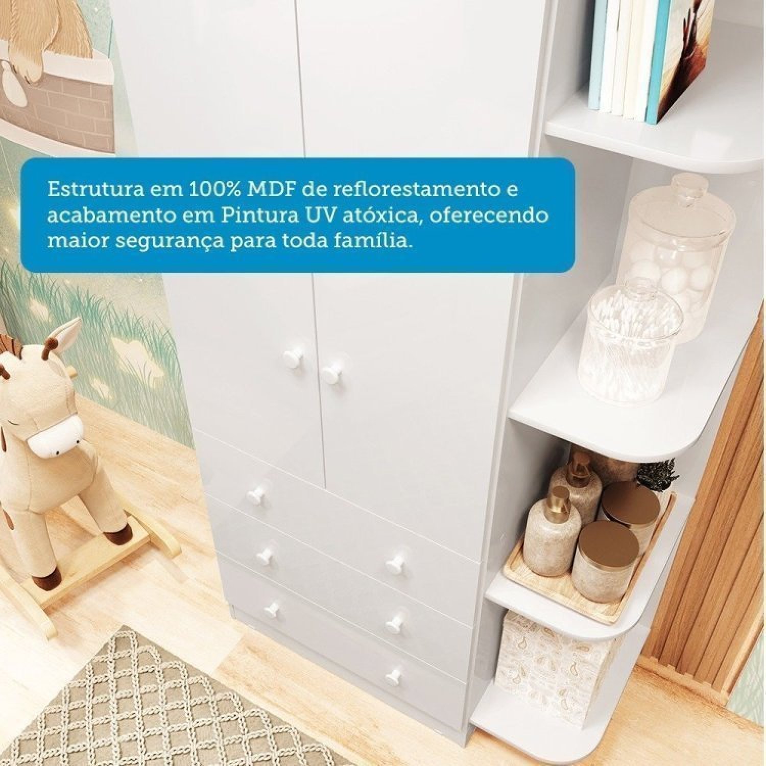 Guarda Roupa Infantil 2 Portas 3 Gavetas e Prateleira Externa 100% Mdf Smim - 6