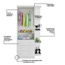 Ver imagem 5 de Guarda Roupa Infantil 2 Portas 3 Gavetas e Prateleira Externa 100% MDF Smim Branco/Brilho
