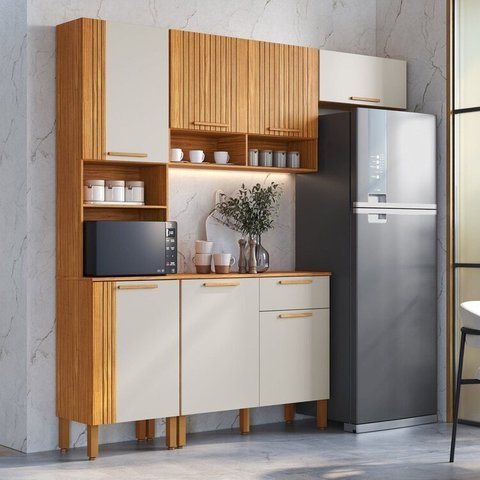 Cozinha Modulada Compacta 4 Peças 7 Portas e 1 Gaveta 221cm 100% MDF Viena Espresso Móveis