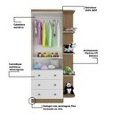 Ver imagem 5 de Guarda Roupa Infantil 2 Portas 3 Gavetas e Prateleira Externa 100% Mdf Smim