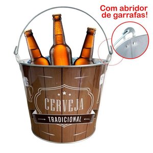 Balde de Gelo para Cerveja Estampado em Metal Galvanizado com Abridor 7,6 Litros