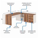 Ver imagem 7 de Mesa Escritório Presidente c/ Armário Pedestal - 1,82x1,80m - Nogal Sevilha/Branco - 34602
