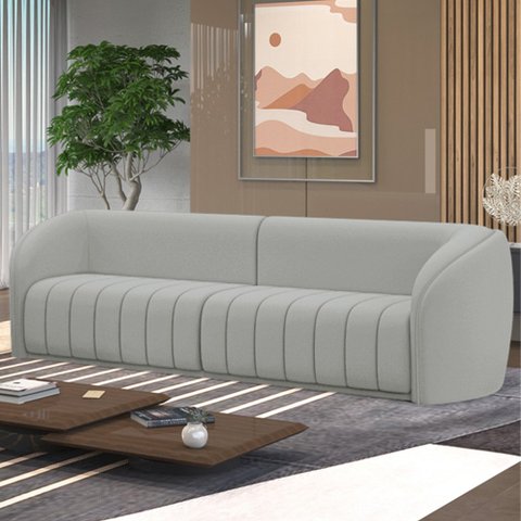 Sofá Decorativo Sala de Estar 252cm Adam 3 Lugares Veludo Cinza Claro G45 - Gran Belo Sofá Adam
