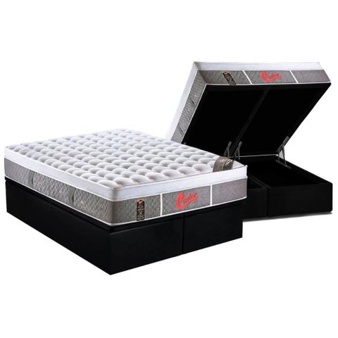 Cama Box Baú King: Colchão Molas Pocket Ensacadas Castor Light Stress Oxygen New Plush + Base Crc