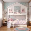 Ver imagem 1 de Treliche Infantil Casinha Dos Sonhos com Varanda e Kit Escorregador Madeira Maciça Branco/ Rosa