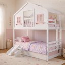 Ver imagem 2 de Treliche Infantil Casinha Dos Sonhos com Varanda e Kit Escorregador Madeira Maciça Branco/ Rosa
