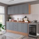 Ver imagem 1 de Cozinha Pérola 200cm 4 Peças com Rodapé e Tampo Cinza/Freijó Yescasa