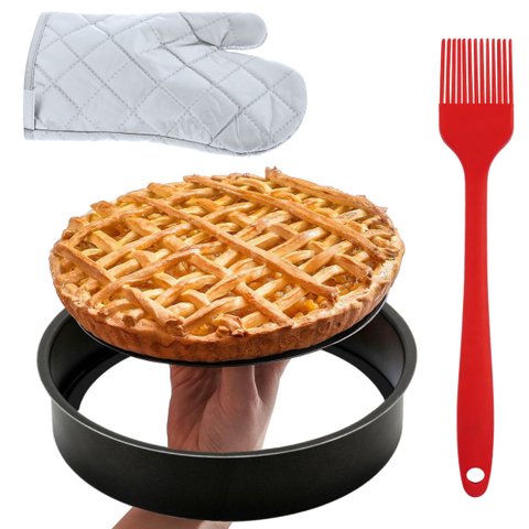 Assadeira Forma Redonda com Fundo Removível 2,9l Antiaderente + Luva Térmica + Pincel de Silicone Ve