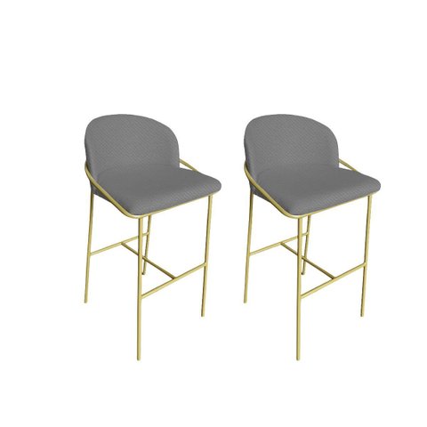Kit 2 Banquetas Alta Bancada Base Ferro Dourada Jbv Móveis: Cinza