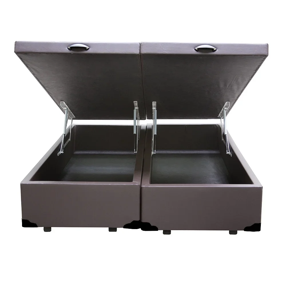 Cama Box Baú Queen Bipartido Sintético Marrom Com Pistão A Gás