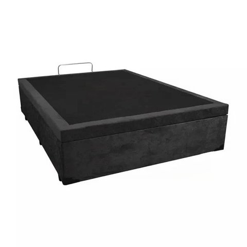 Cama Box Baú Casal Suede Preto + Colchão Casal Espuma D33 Com EPS 14x138x188