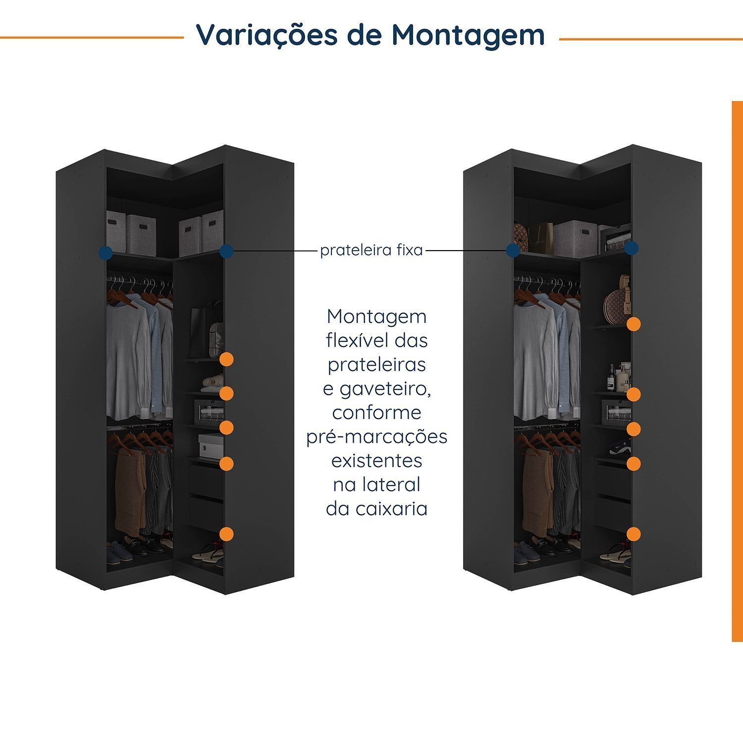 Guarda Roupa Modulado de Canto 6 Portas 3 Peças Hera Cabecasa Madeiramadeira - 14