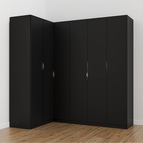 Guarda Roupa Planejado de Canto 6 Portas 3 Peças Hera CabeCasa MadeiraOriginals Preto/Cromado