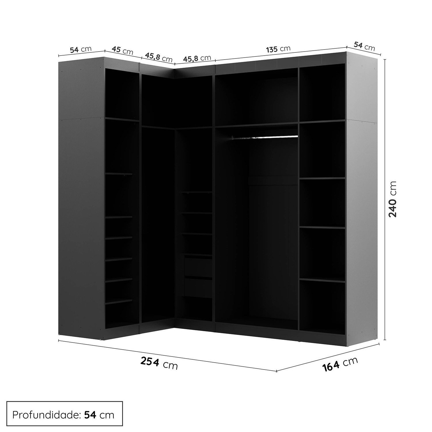 Guarda Roupa Modulado de Canto 6 Portas 3 Peças Hera Cabecasa Madeiramadeira - 3