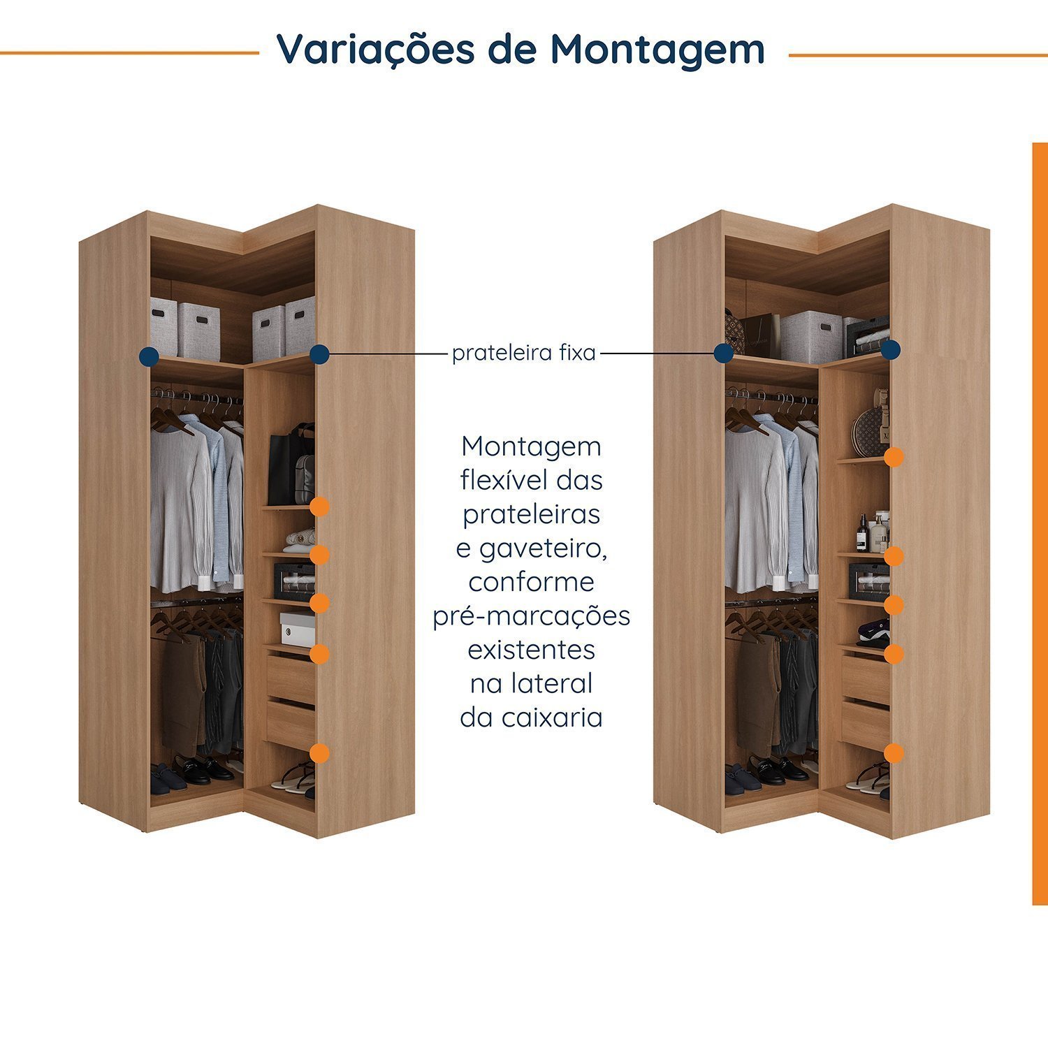 Guarda Roupa Modulado de Canto 6 Portas 3 Peças Hera Cabecasa Madeiramadeira - 14