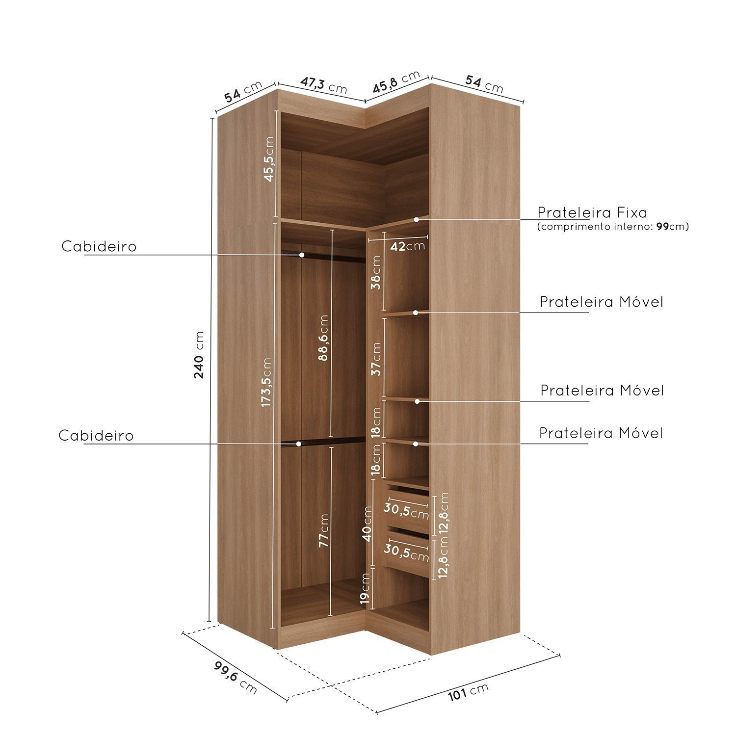 Guarda Roupa Modulado de Canto 6 Portas 3 Peças Hera Cabecasa Madeiramadeira - 13